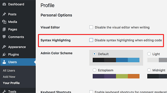 disable the syntax highlighting option