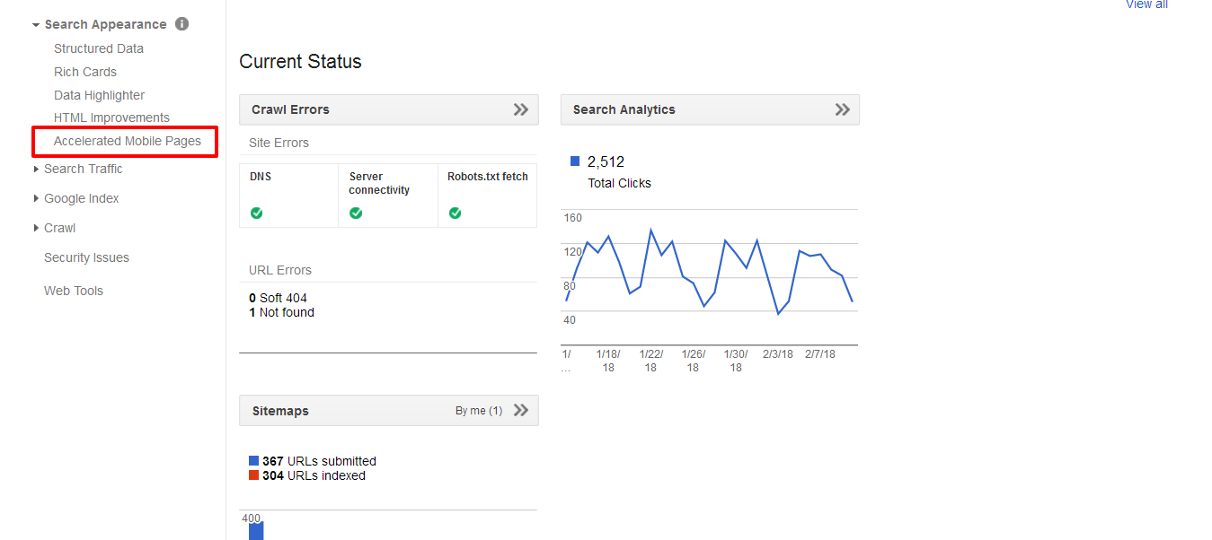 AMP content within the Google search console