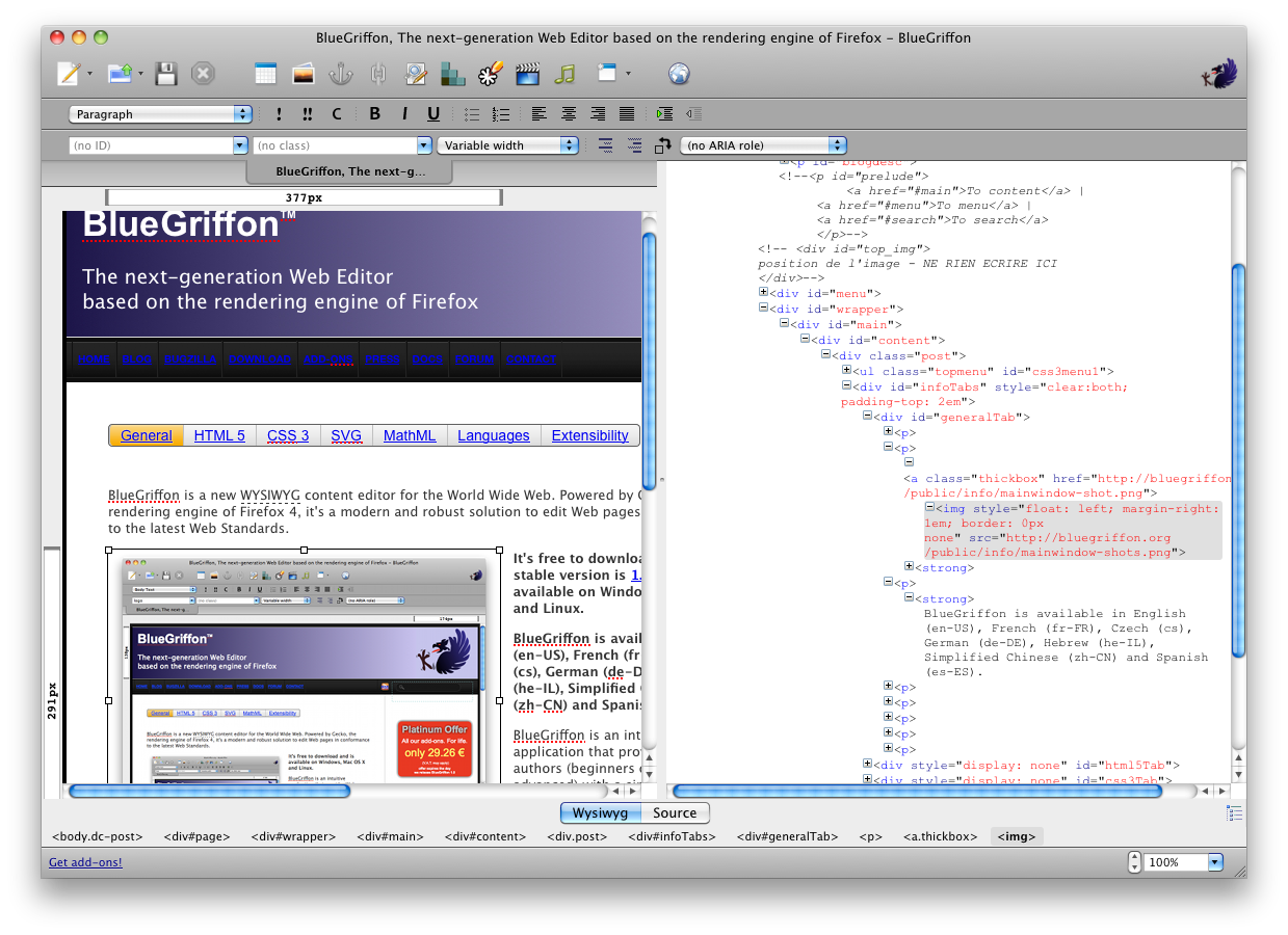 BlueGriffon HTML editor